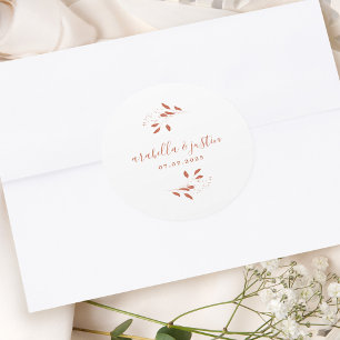 Moderne Botanische Terracotta Huwelijksbrief Ronde Sticker