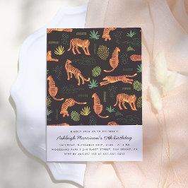 Moderne Botanische Tijger Birthday Party Kaart