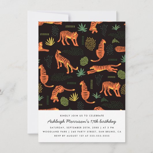 Moderne Botanische Tijger Birthday Party Kaart (Voorkant)