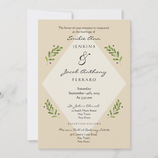 Moderne Botanische Traditionele Huwelijksuitnodigi Kaart (Voorkant)