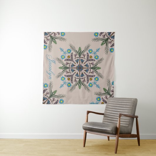 Moderne botanische tropische Boho Mandala naam Wandkleed (In Situ (horizontaal))