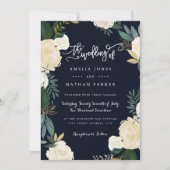 Moderne Botanische Trouwkaart Navy Kaart (Voorkant)