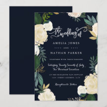 Moderne Botanische Trouwkaart Navy