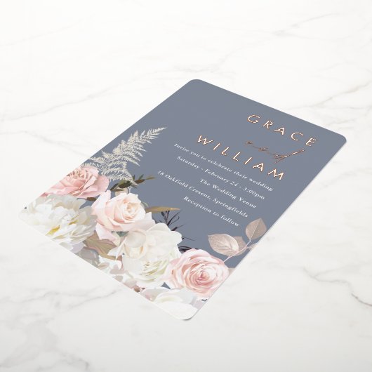 Moderne Botanische Tuin Bloemen Bruiloft Folie Uitnodiging (Gedraaid)