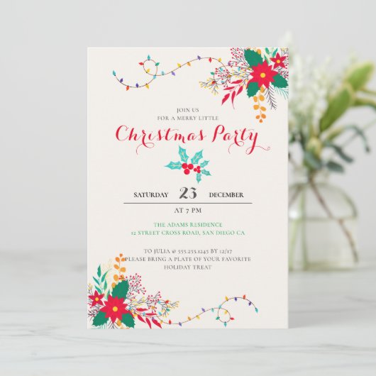 Moderne Botanische Twine Tinsel Lights Kerstmis Kaart (Staand voorkant)