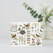 moderne  botanische vogels en bloemen briefkaart (Staand voorkant)