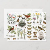 moderne  botanische vogels en bloemen briefkaart (Voorkant / Achterkant)