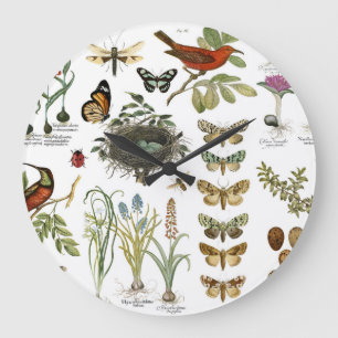 moderne  botanische vogels en bloemen grote klok