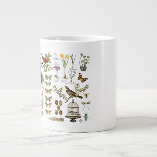 moderne  botanische vogels en bloemen in frankrijk grote koffiekop (Voorkant)