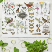 moderne  botanische vogels en bloemen in frankrijk theedoek (Gevouwen)