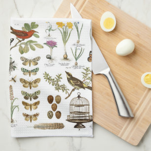 moderne  botanische vogels en bloemen in frankrijk theedoek