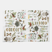 moderne  botanische vogels en bloemen in frankrijk theedoek (Horizontaal)