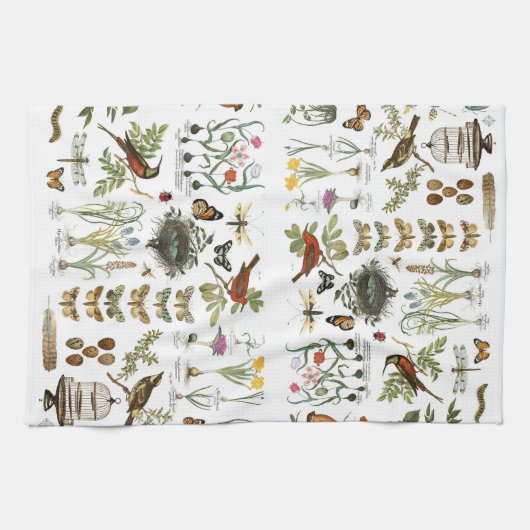 moderne botanische vogels en bloemen in frankrijk theedoek (Horizontaal)