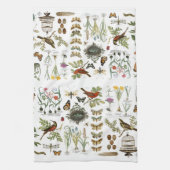 moderne  botanische vogels en bloemen in frankrijk theedoek (Verticaal)