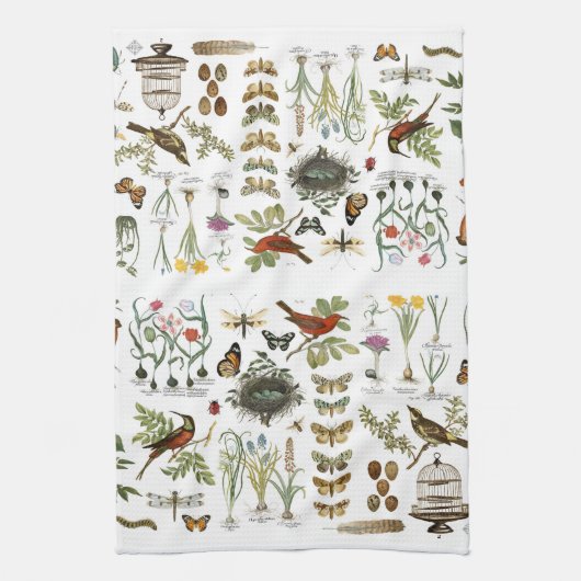 moderne botanische vogels en bloemen in frankrijk theedoek (Verticaal)