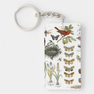 moderne botanische vogels en bloemen sleutelhanger