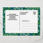 Moderne Botanische Vrolijke Kerstfoto - Blauwgroen Folie Feestdagen Briefkaart (Achterkant)