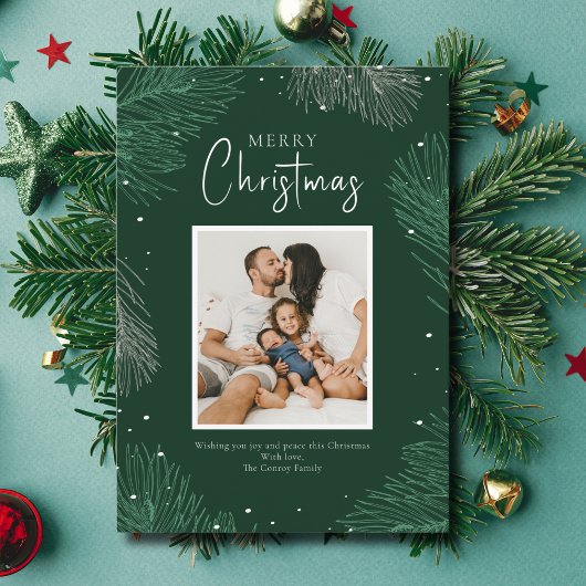 Moderne botanische vrolijke kerstfoto feestdagenkaart