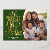 Moderne Botanische Vrolijke Kerstfoto - Olive Folie Feestdagenkaart (Voorkant)