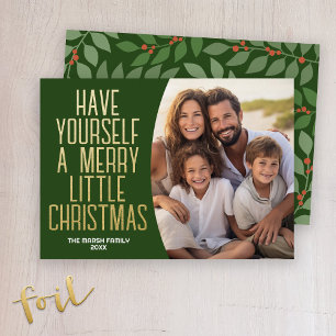 Moderne Botanische Vrolijke Kerstfoto - Olive Folie Feestdagenkaart