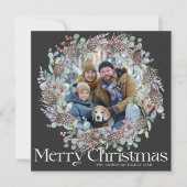 Moderne Botanische Vrolijke Kerstkrans & Foto Feestdagenkaart (Voorkant)