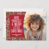 Moderne Botanische Vrolijke Kerstmis Foto diep roo Feestdagenkaart (Voorkant)