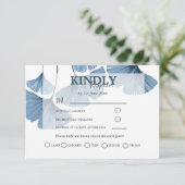 Moderne Botanische Waterverf Blauwe Gingko Bruilof RSVP Kaartje (Staand voorkant)
