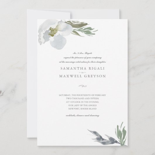 Moderne botanische Waterverf bloemen huwelijk Kaart (Voorkant)