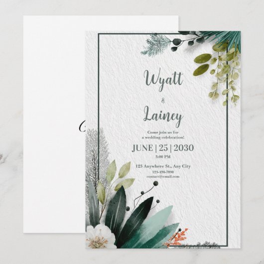 Moderne botanische Waterverf Greenery Wedding Kaart (Voorkant / Achterkant)