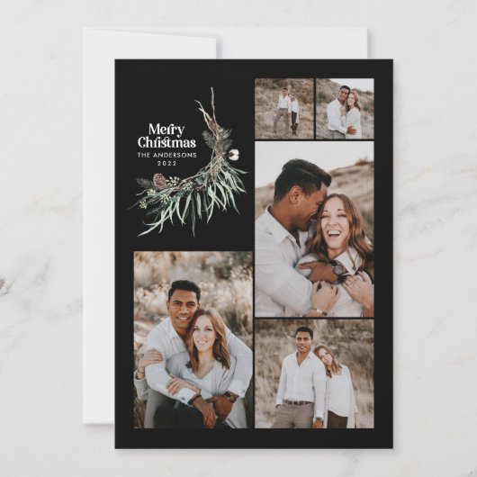 Moderne botanische waterverf met multifotoelegant feestdagenkaart (Voorkant)