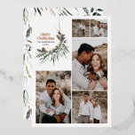 Moderne botanische waterverf met multifotoelegant folie feestdagenkaart<br><div class="desc">Moderne multifotoregante rustige waterverf droogde botanische florale gedempte kerstkaart. Sage groen,  jager groen,  zwart,  wit en bruin modern op trendkleur.</div>