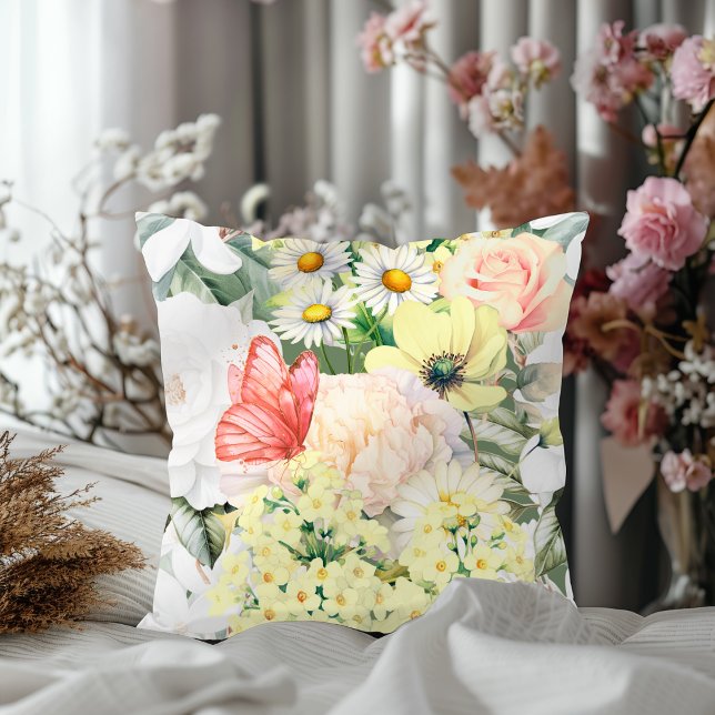 Moderne Botanische Weelderige Bloemen Patroon Sali Kussen (Creator heeft geüpload)