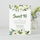 Moderne botanische White Floral Spring Sweet 16 Kaart (Staand voorkant)
