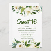 Moderne botanische White Floral Spring Sweet 16 Kaart (Voorkant / Achterkant)
