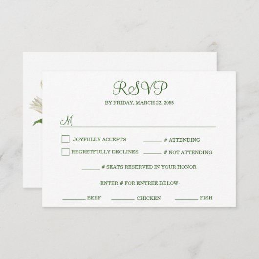 Moderne botanische | White Lily Wedding RSVP Kaartje (Voorkant / Achterkant)