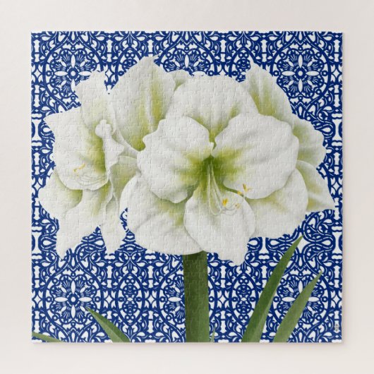 Moderne botanische witte amaryllis puzzel (Verticaal)