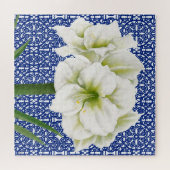 Moderne botanische witte amaryllis puzzel legpuzzel (Horizontaal)