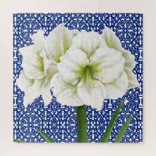 Moderne botanische witte amaryllis puzzel legpuzzel