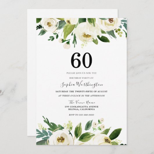 Moderne botanische witte bloem 60ste verjaardagsfe kaart (Voorkant / Achterkant)