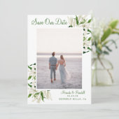 Moderne botanische | Witte Lelie ingelijst foto Save The Date (Staand voorkant)