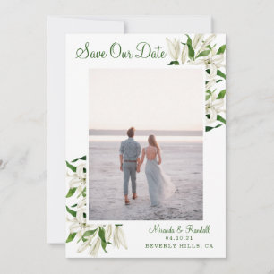 Moderne botanische   Witte Lelie ingelijst foto Save The Date