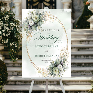 Moderne Botanische Witte Rozen Welkomstposter Poster
