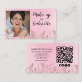 Moderne Botanische Zachte Roze Boho Foto QR Code Visitekaartje (Voorkant / Achterkant)