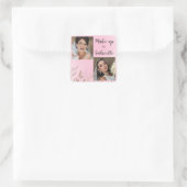 Moderne Botanische Zachte Roze Boho-Fotoscript Vierkante Sticker (Tas)