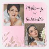 Moderne Botanische Zachte Roze Boho-Fotoscript Vierkante Sticker (Voorkant)