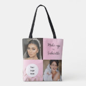 Moderne Botanische Zachte Roze Boho-Fotoscriptlogo Tote Bag (Achterkant)