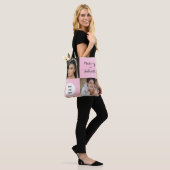 Moderne Botanische Zachte Roze Boho-Fotoscriptlogo Tote Bag (Op model)