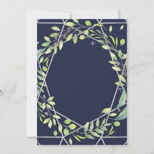 Moderne Botanische | Zilver en Blauw Koppels Douch Kaart (Achterkant)