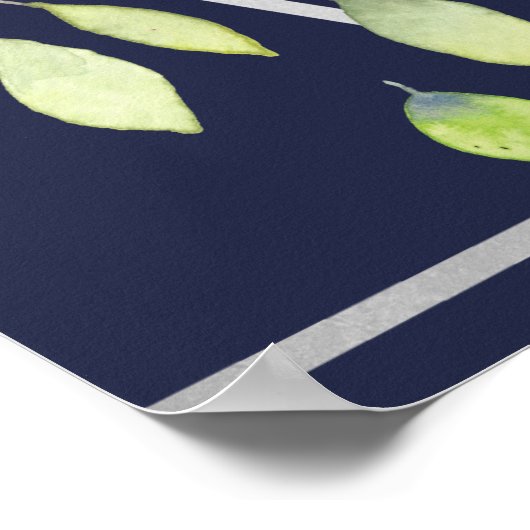 Moderne botanische zilveren bruiloft Welkomstbord Poster (Hoek)