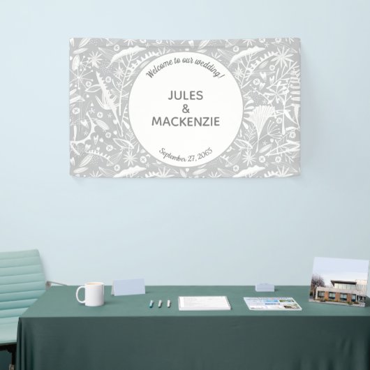 Moderne Botanische Zilveren Grijze Huwelijk Spandoek (Beurs)